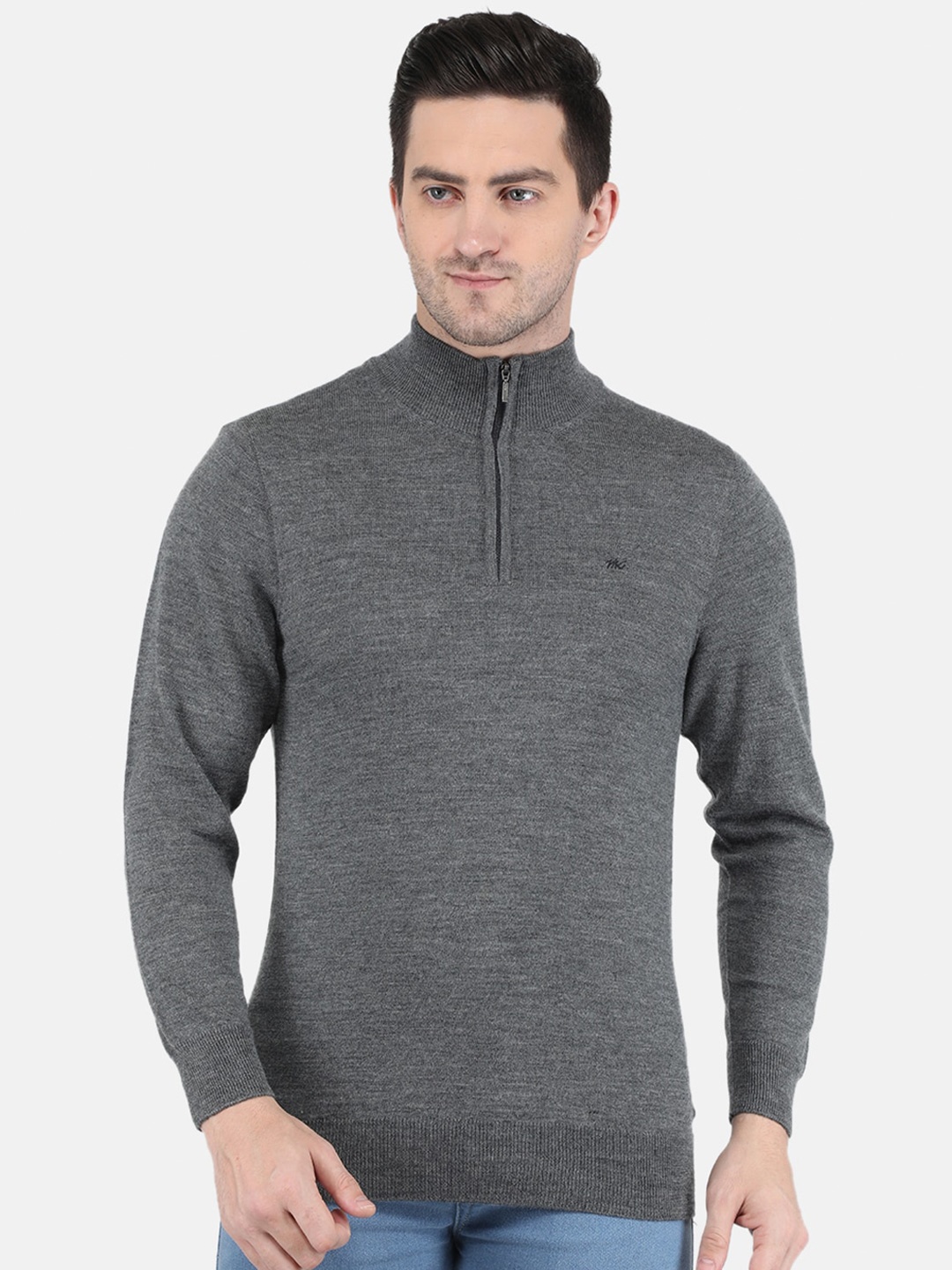 

Monte Carlo Men Grey Solid Wool Pullover