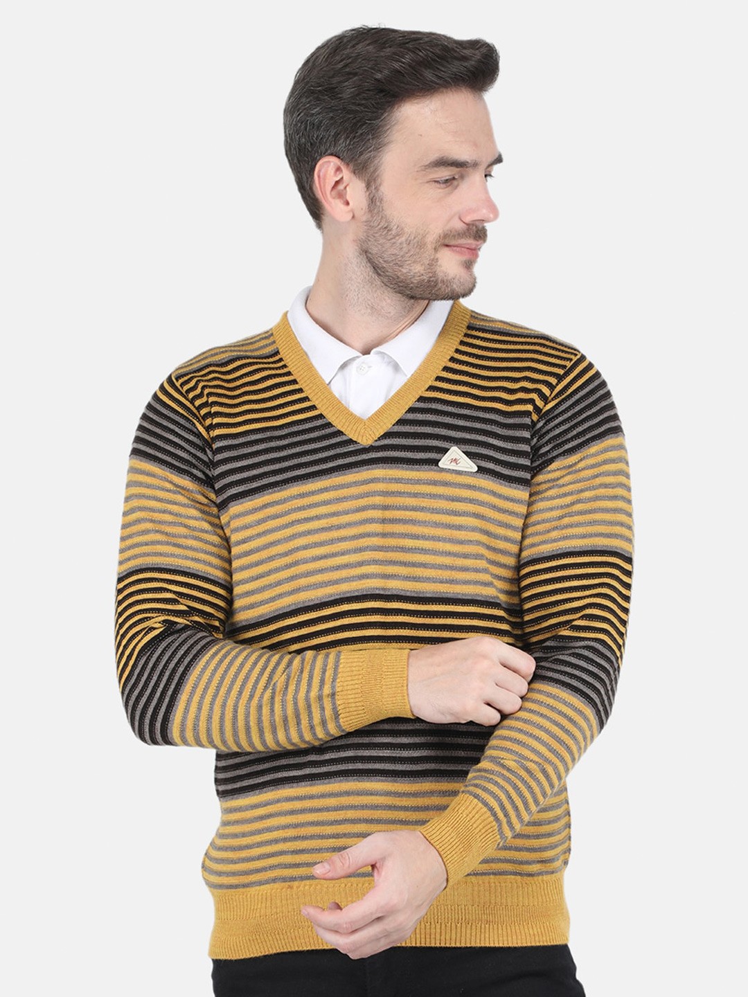 

Monte Carlo Men Yellow & Black Striped Wool Pullover