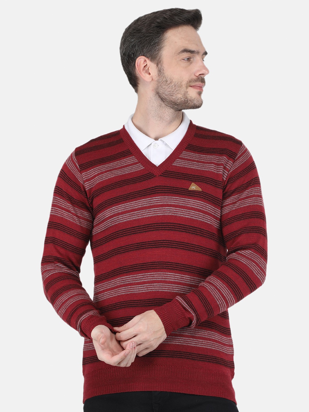 

Monte Carlo Men Red & Black Striped Wool Pullover