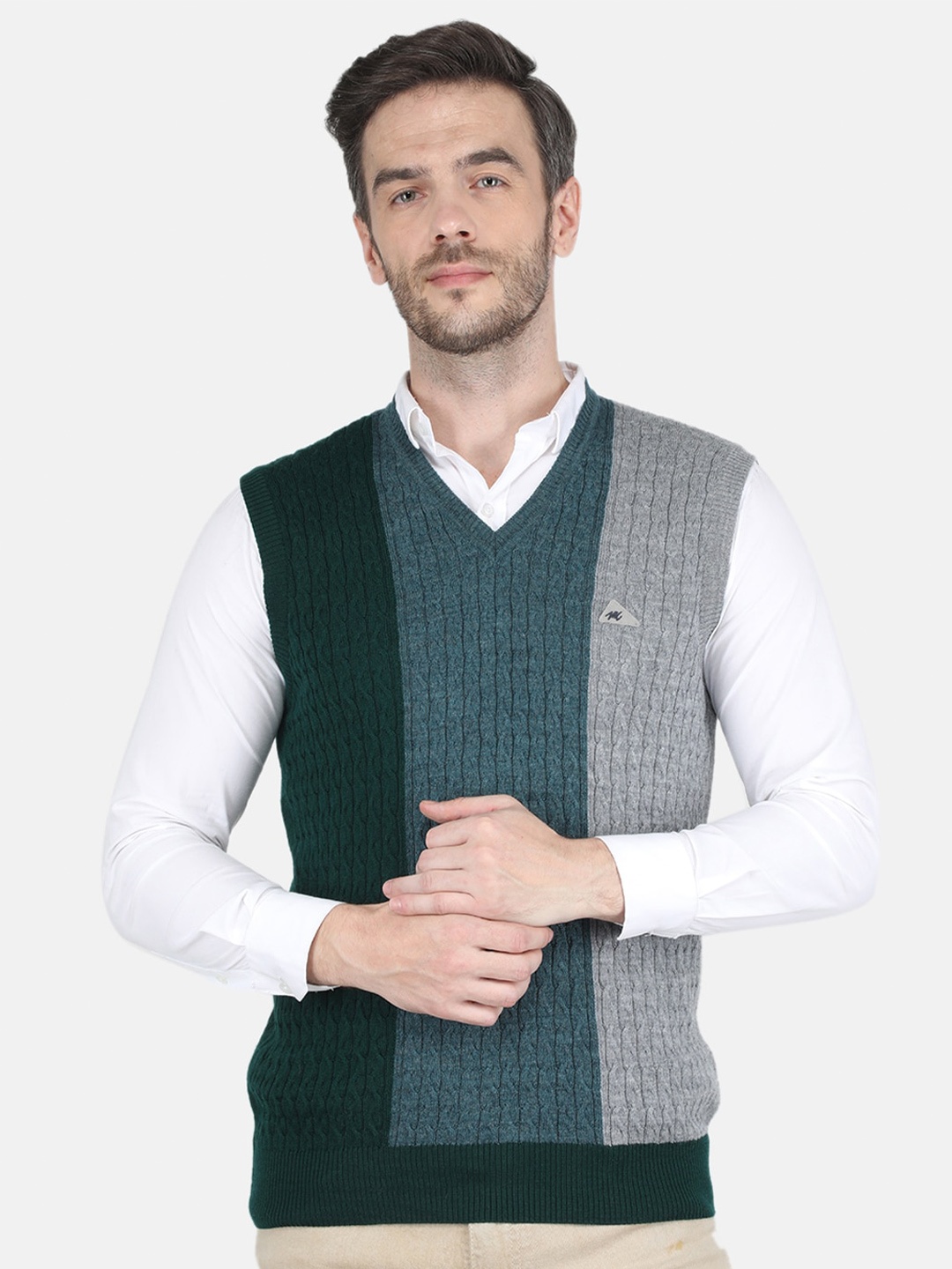 

Monte Carlo Men Blue & Grey Colourblocked Wool Sweater Vest