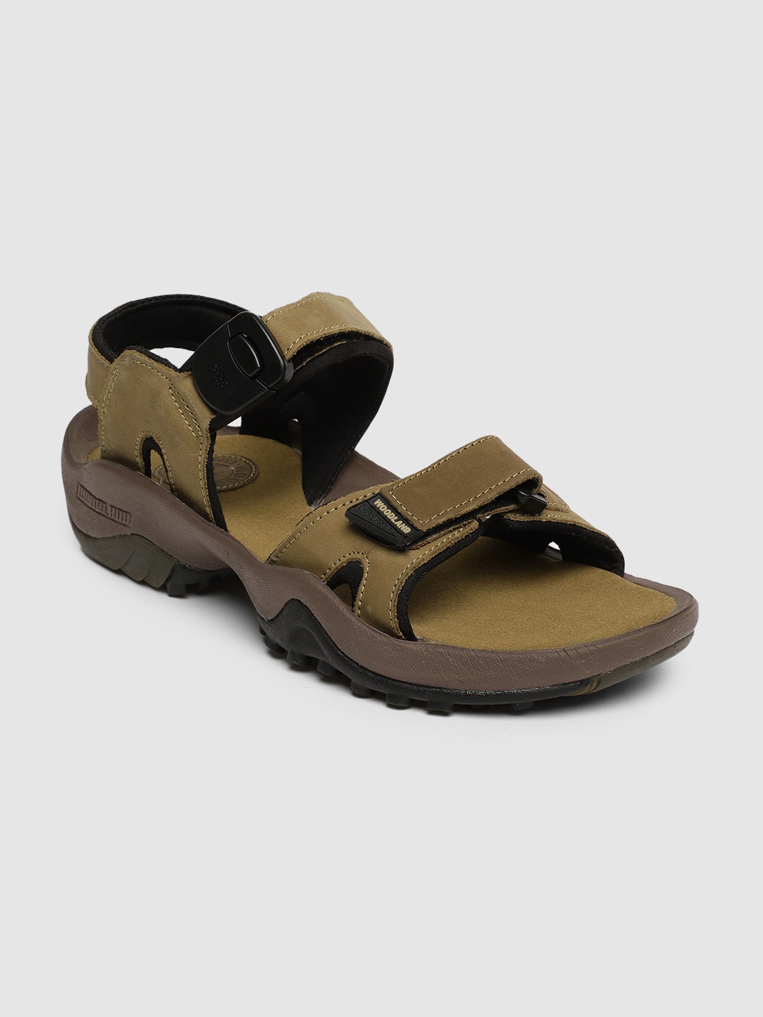 

Woodland Men Khaki & Black Leather Sports Sandals