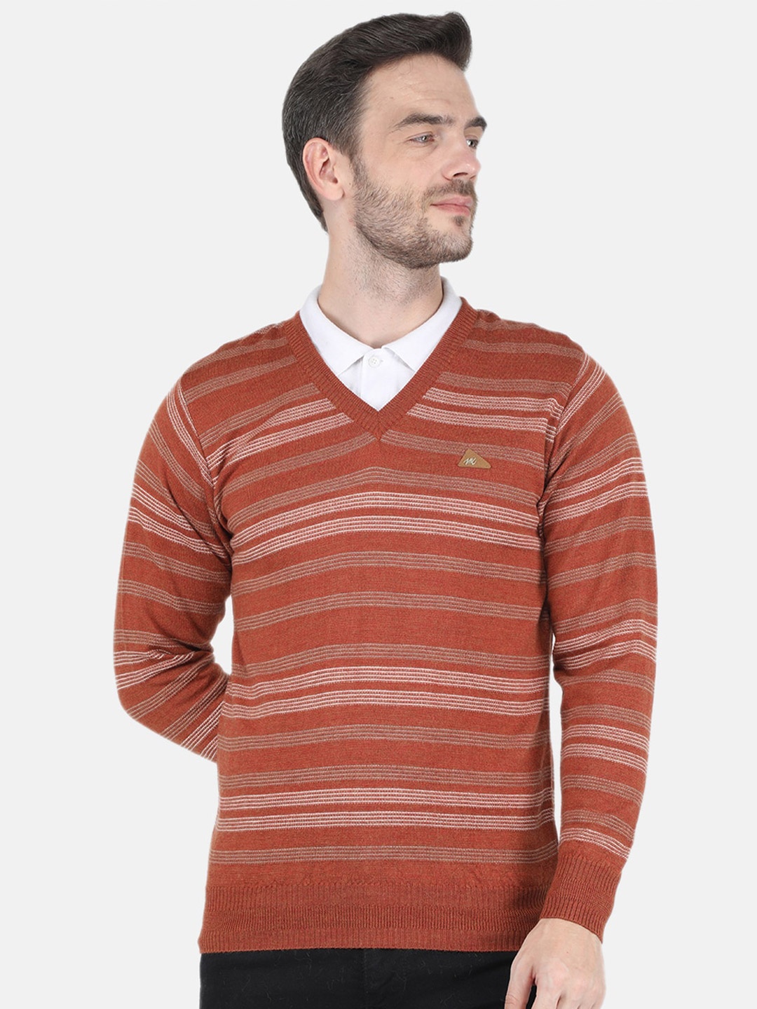 

Monte Carlo Men Rust & White Wool Striped Pullover