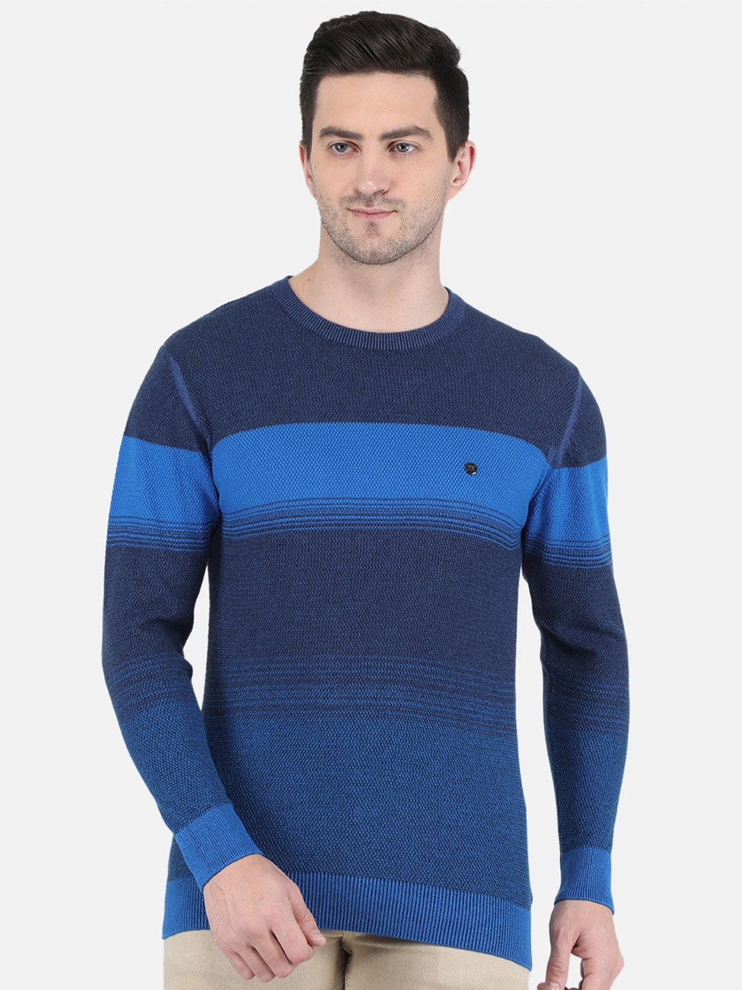 

Monte Carlo Men Blue Cotton Colourblocked Pullover