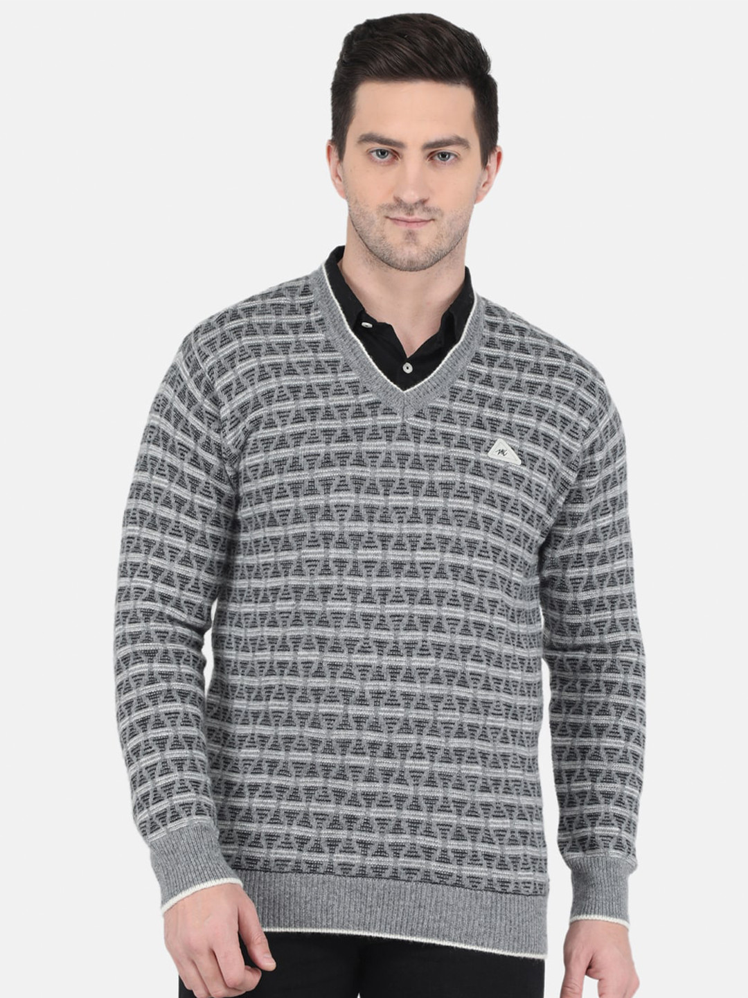 

Monte Carlo Men Grey & Black Wool Printed Pullover