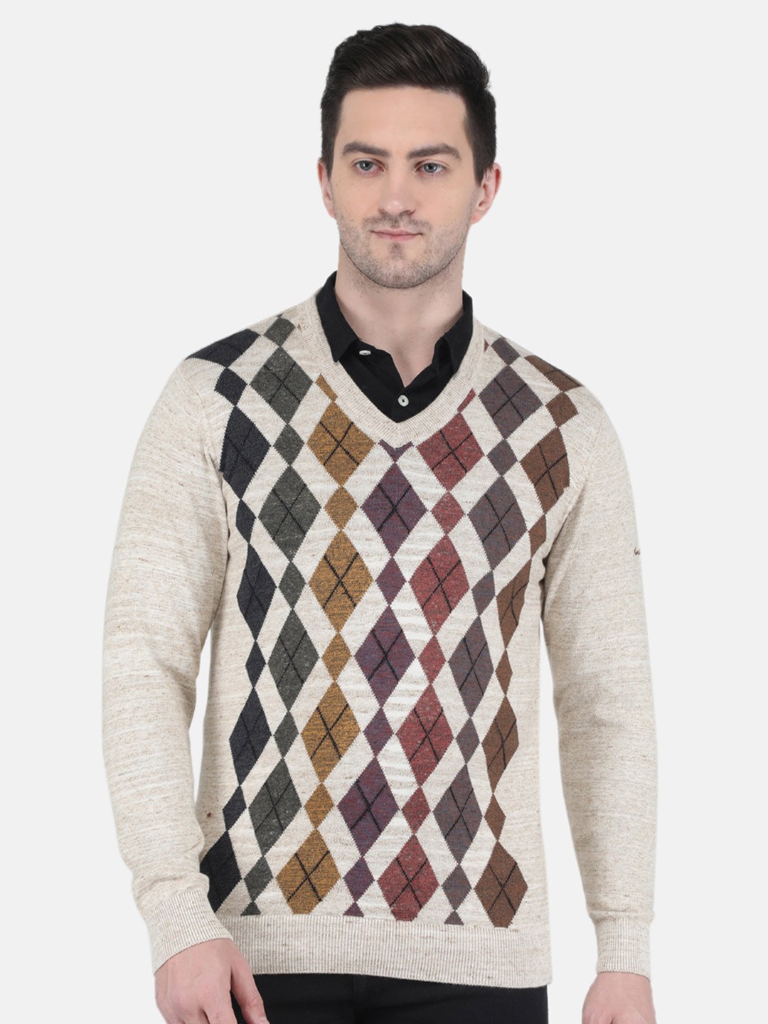 

Monte Carlo Men Beige & Brown Wool Printed Pullover