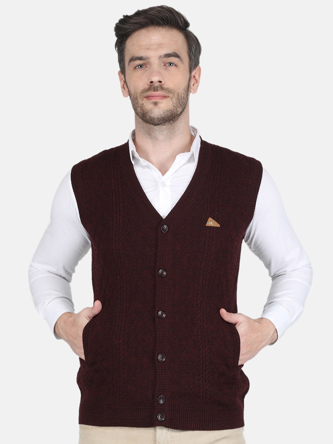 

Monte Carlo Men Maroon Wool Cable Knit Sweater Vest