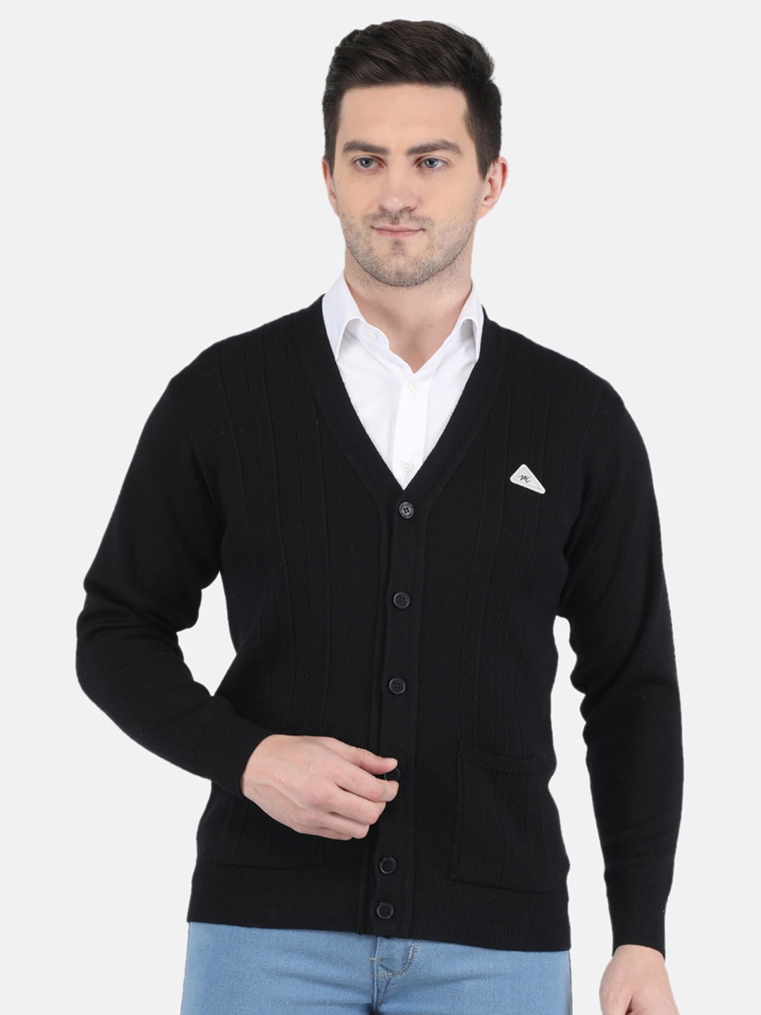 

Monte Carlo Men Black Wool Striped Cardigan