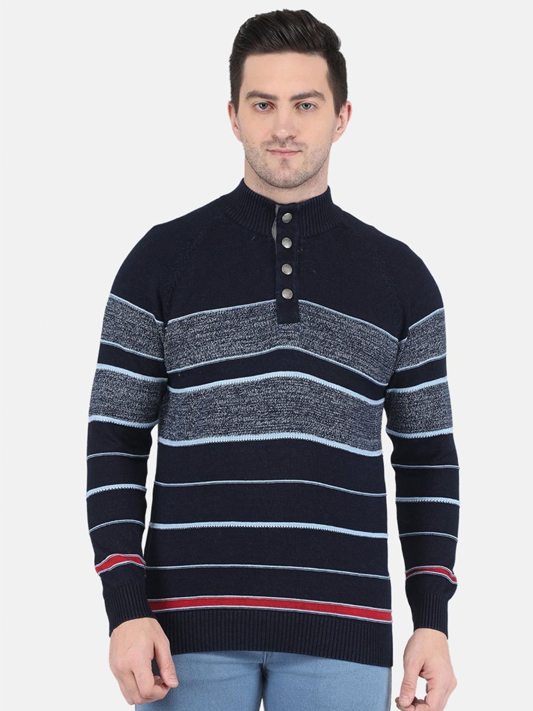 

Monte Carlo Men Blue & White Wool Striped Pullover