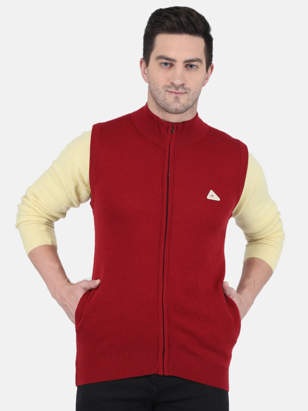 

Monte Carlo Men Maroon Wool Ribbed Cardigan