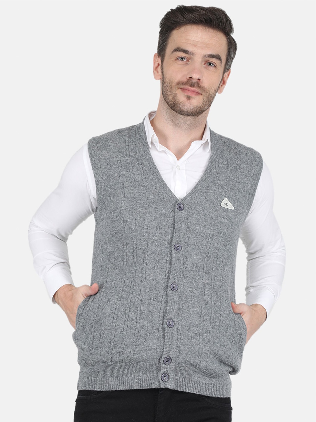 

Monte Carlo Men Grey Cotton Cable Knit Cardigan