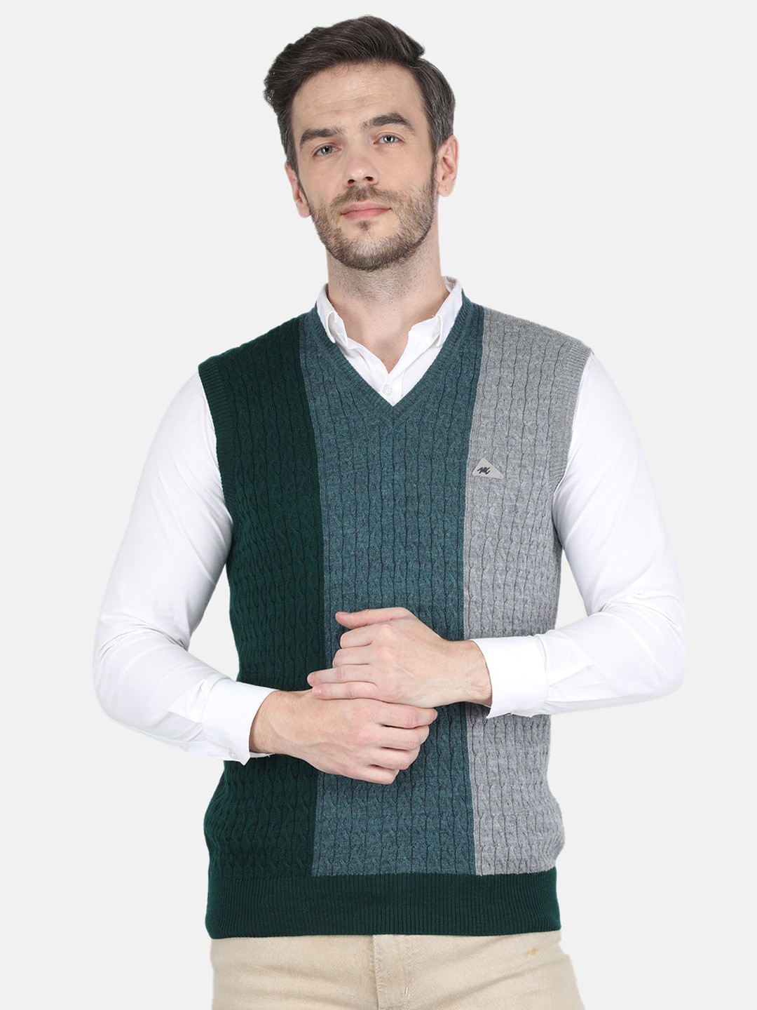 

Monte Carlo Men Blue & Grey Colourblocked Sweater Vest with Fuzzy Detail