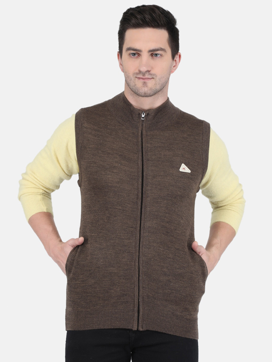 

Monte Carlo Men Brown Ribbed Cardigan with Zip Detail
