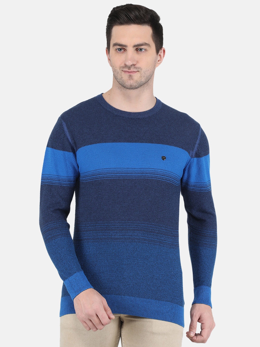 

Monte Carlo Men Blue & Navy Blue Colourblocked Cotton Pullover