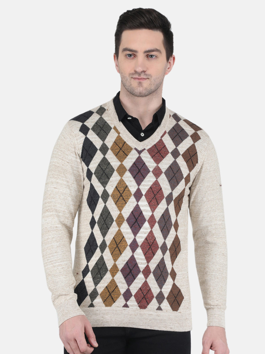 

Monte Carlo Men Beige & Brown Printed Cotton Pullover