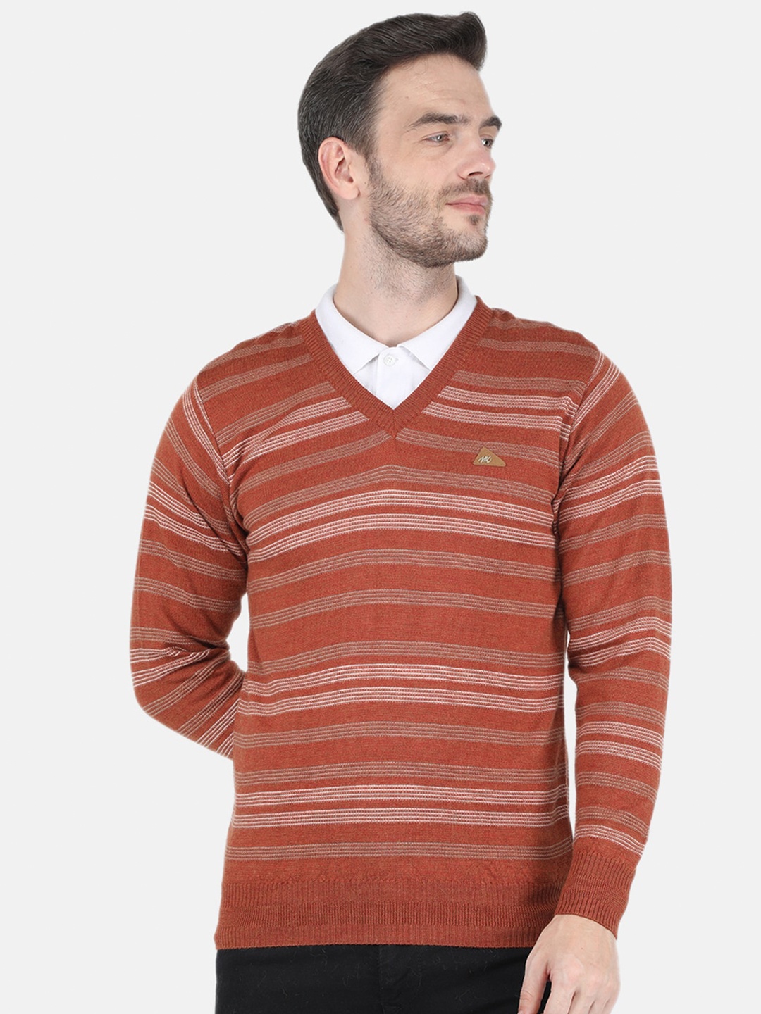 

Monte Carlo Men Rust & White Striped Striped Pullover