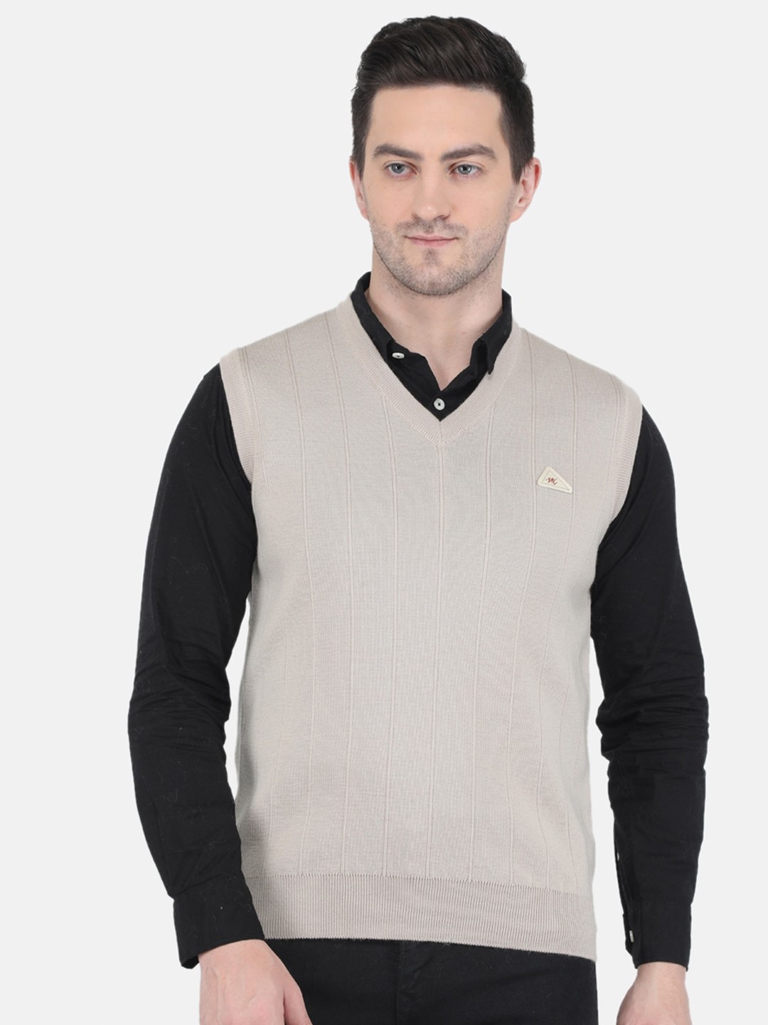 

Monte Carlo Men Beige Striped Pure Wool Sweater Vest