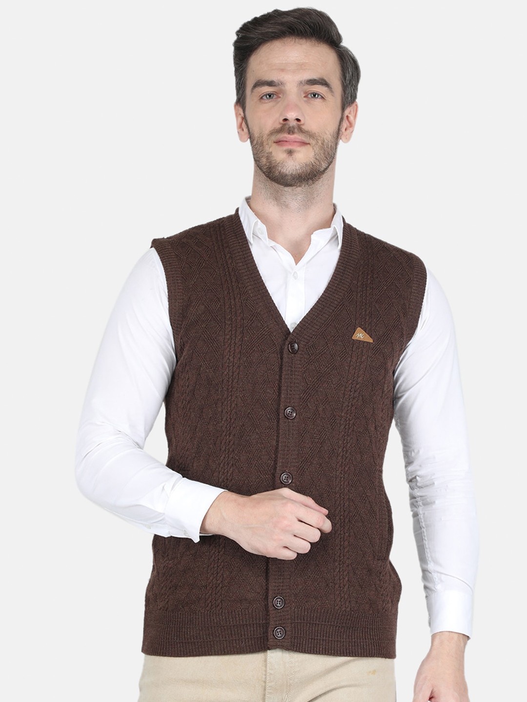 

Monte Carlo Men Brown Cable Knit Cotton Cardigan