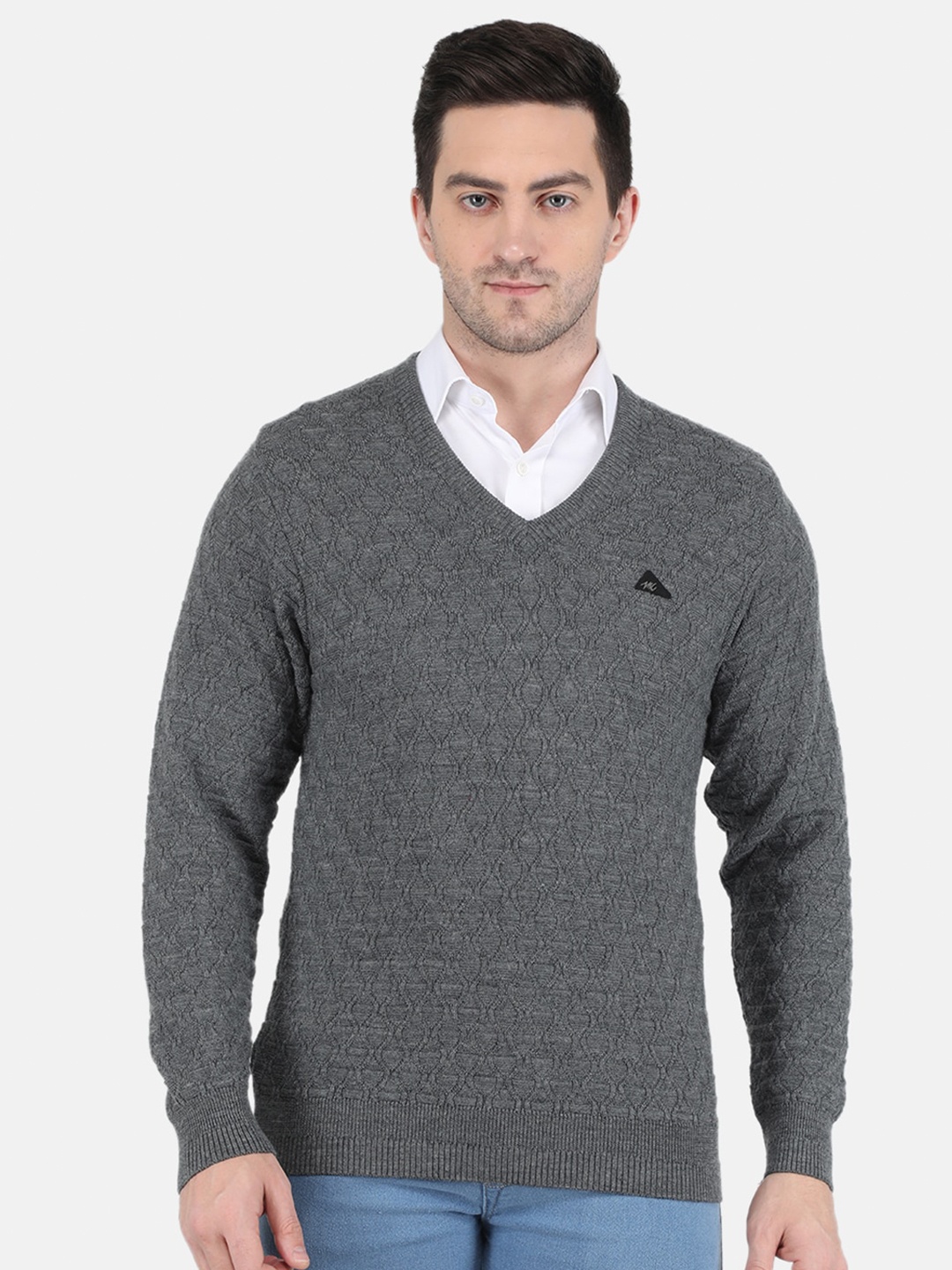 

Monte Carlo Men Grey Cable Knit Pure Wool Pullover Sweater