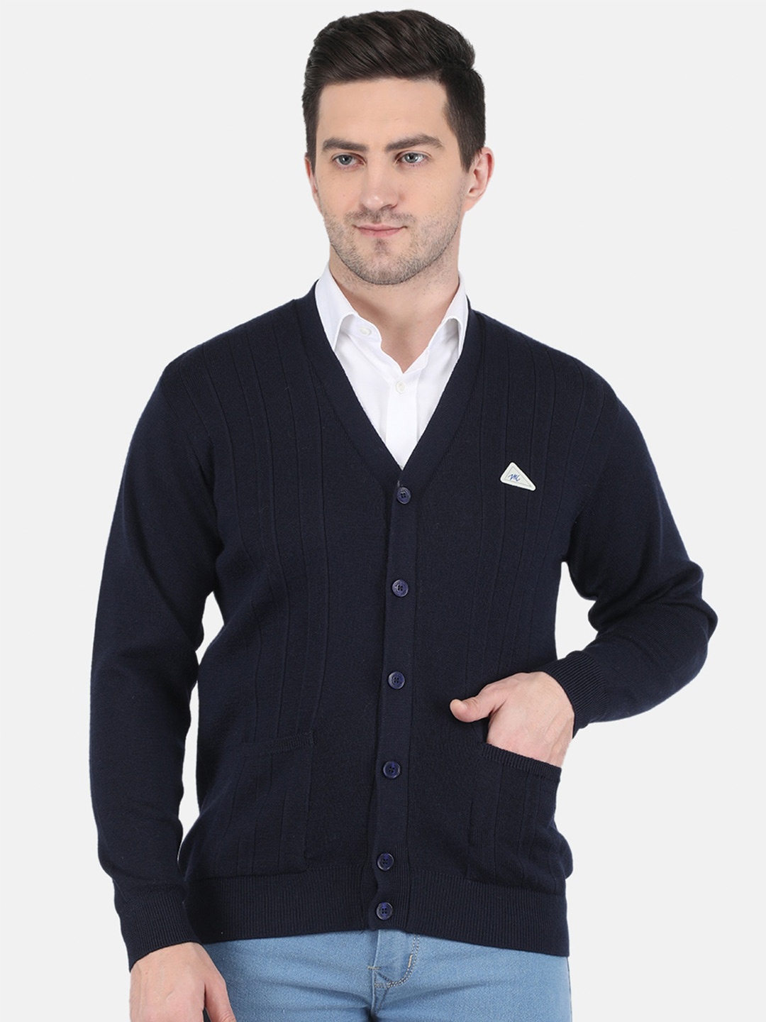 

Monte Carlo Men Navy Blue Pure Wool Cardigan