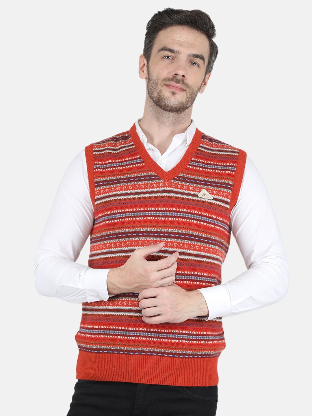 

Monte Carlo Men Orange & White Striped Sweater Vest