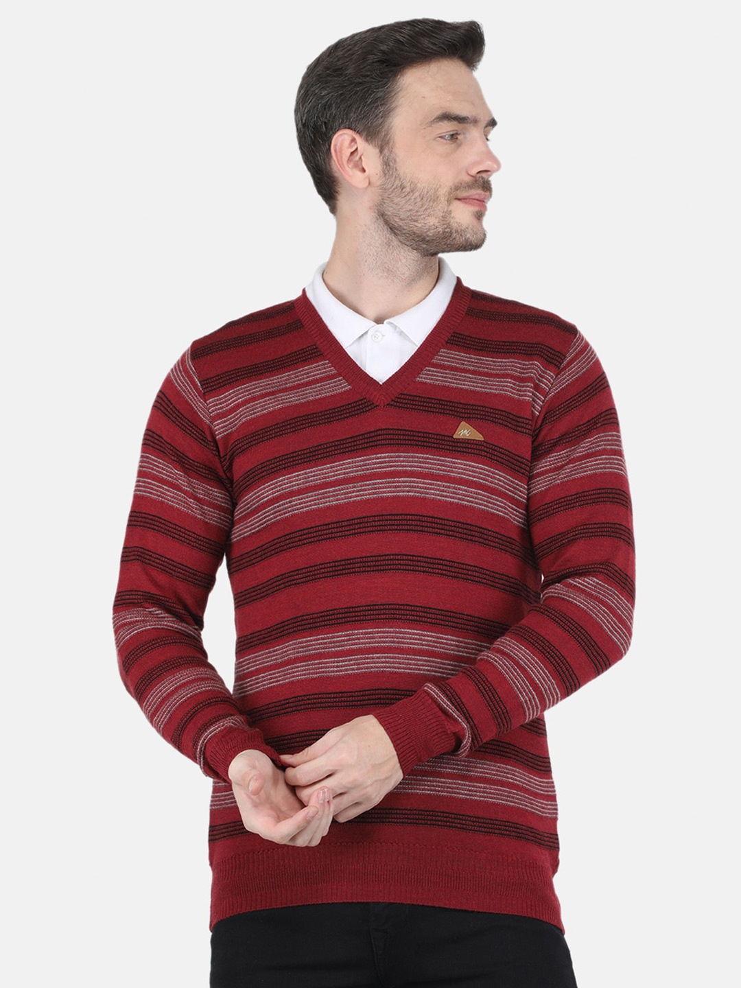 

Monte Carlo Men Red & White Wool Striped Pullover