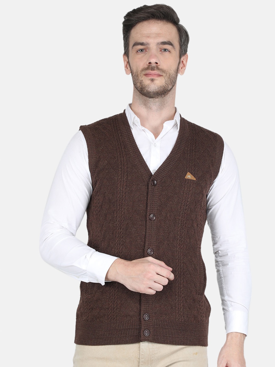 

Monte Carlo Men Brown Cable Knit Cotton Cardigan