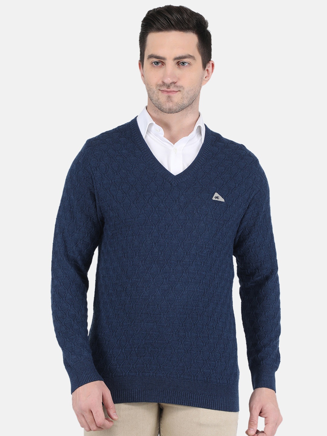 

Monte Carlo Men Blue Cable Knit Pure Wool Pullover