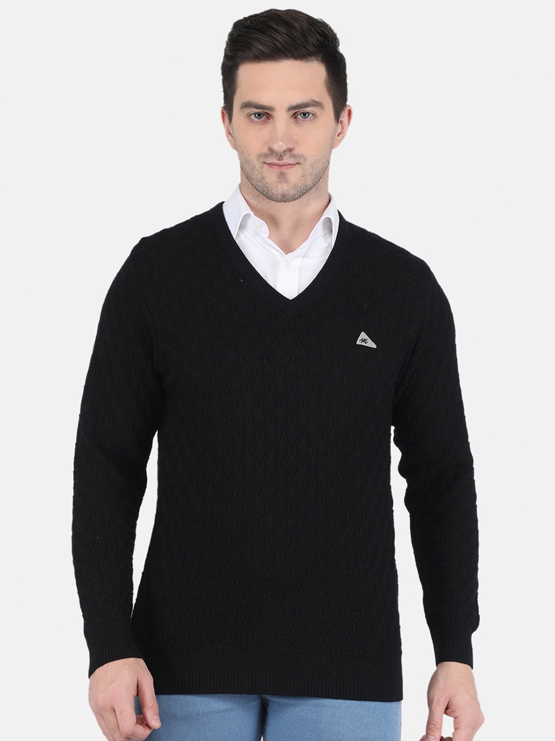 

Monte Carlo Men Black Pure Wool Cable Knit Pullover