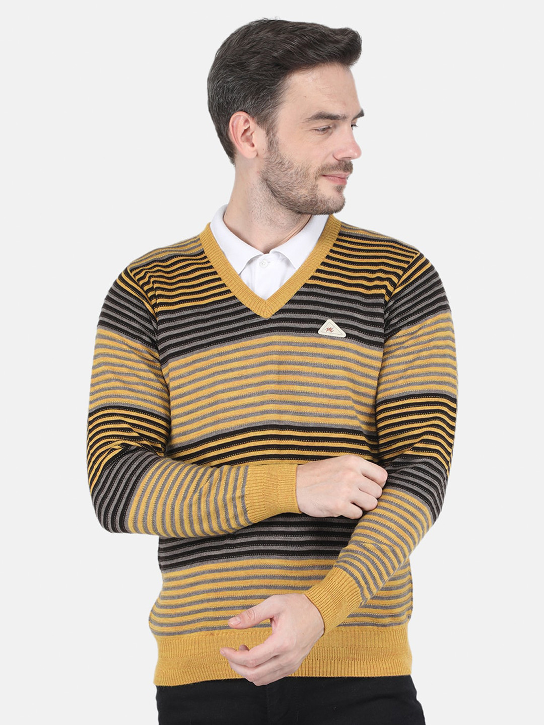 

Monte Carlo Men Yellow & Grey Striped Wool Pullover Sweater