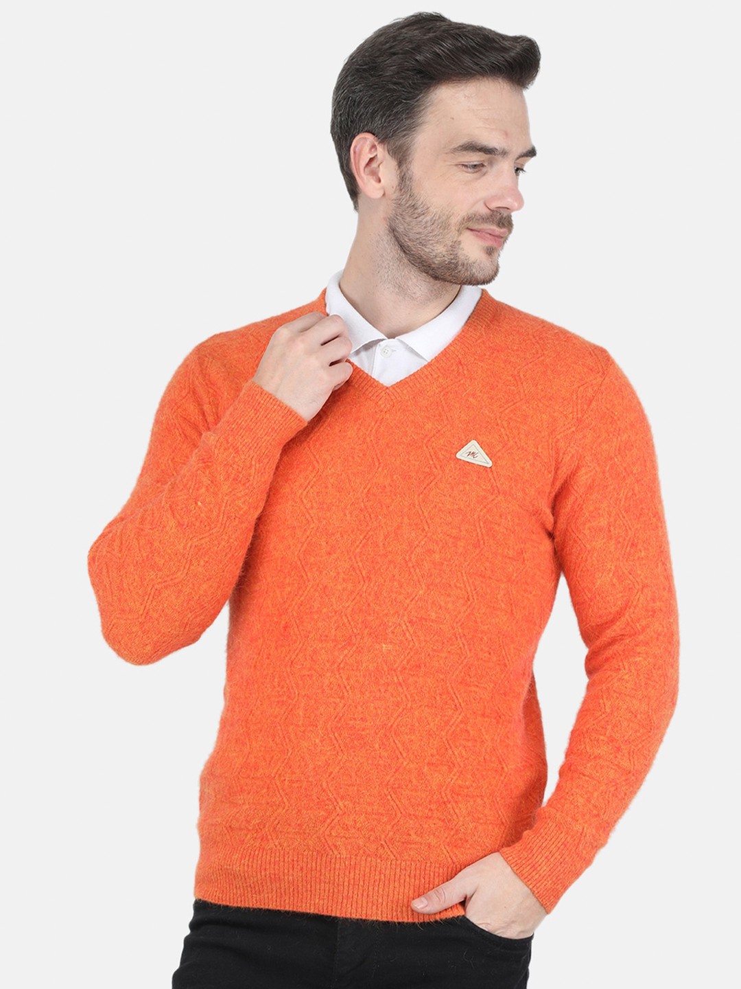 

Monte Carlo Men Orange Cable Knit Wool Pullover Sweater