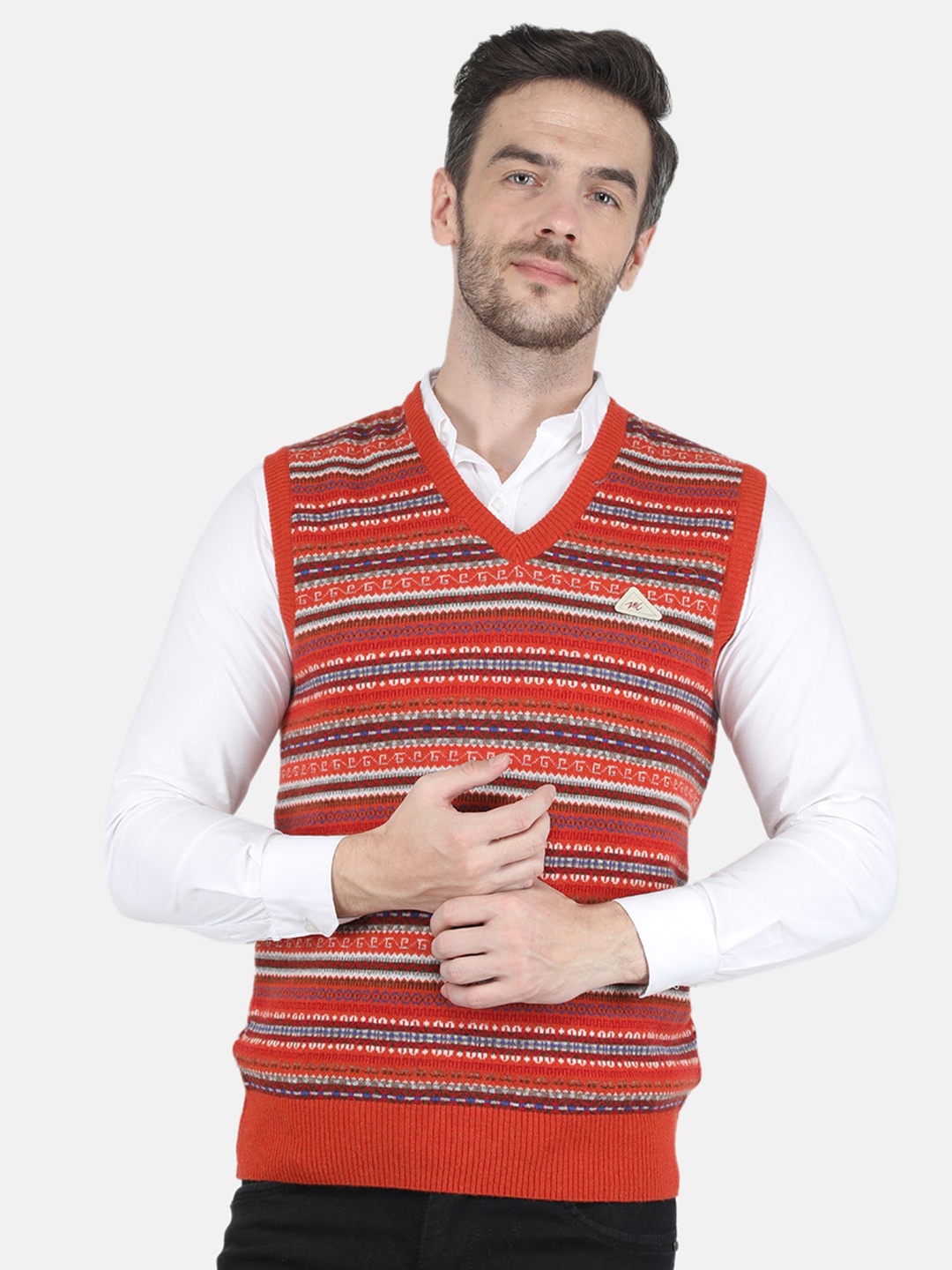 

Monte Carlo Men Orange & White Striped Striped Sweater Vest