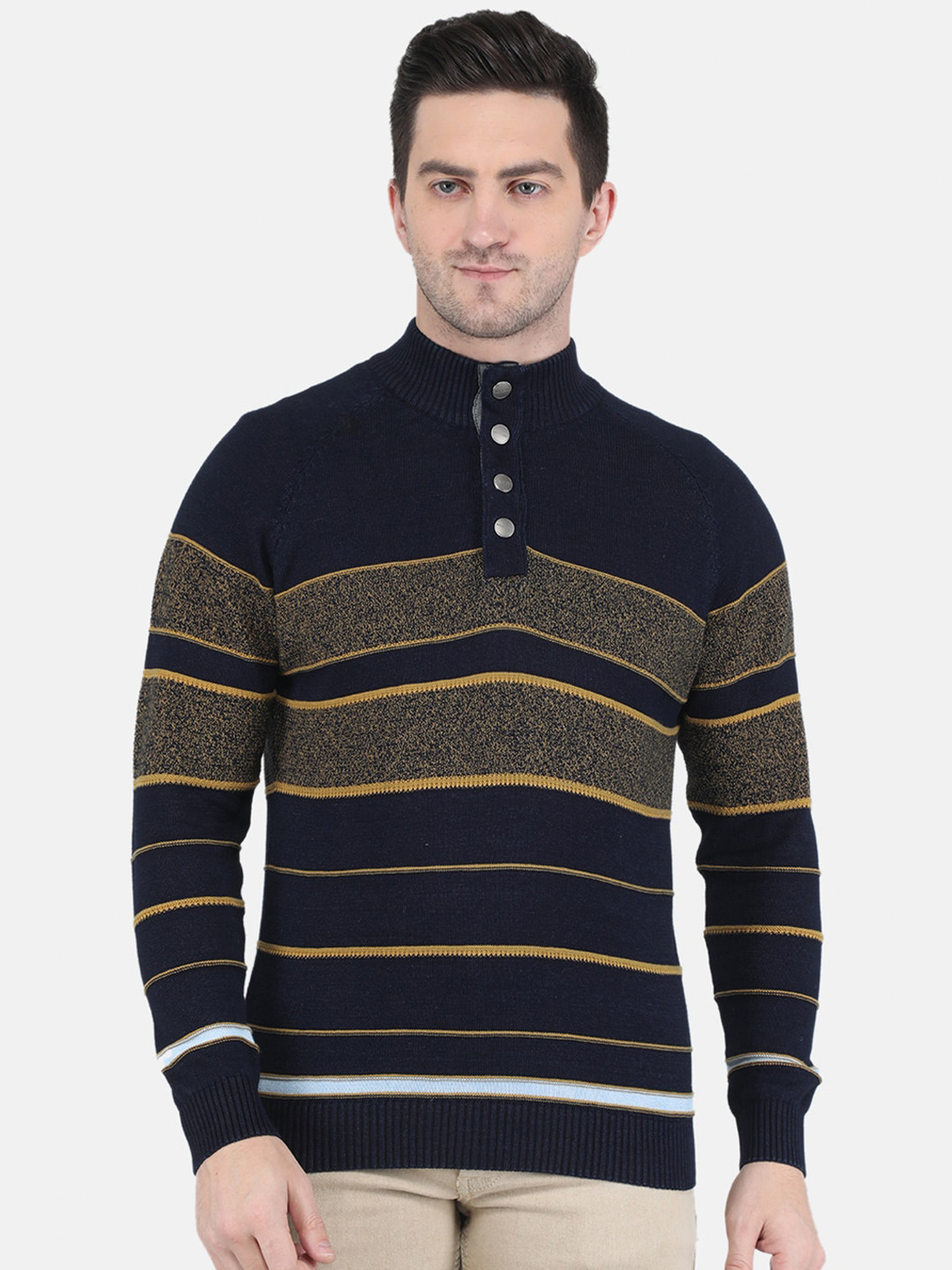 

Monte Carlo Men Black & Mustard Striped Striped Pullover
