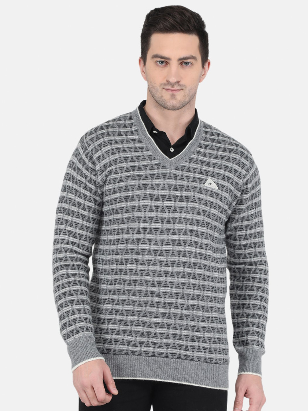 

Monte Carlo Men Grey & White Printed Pullover