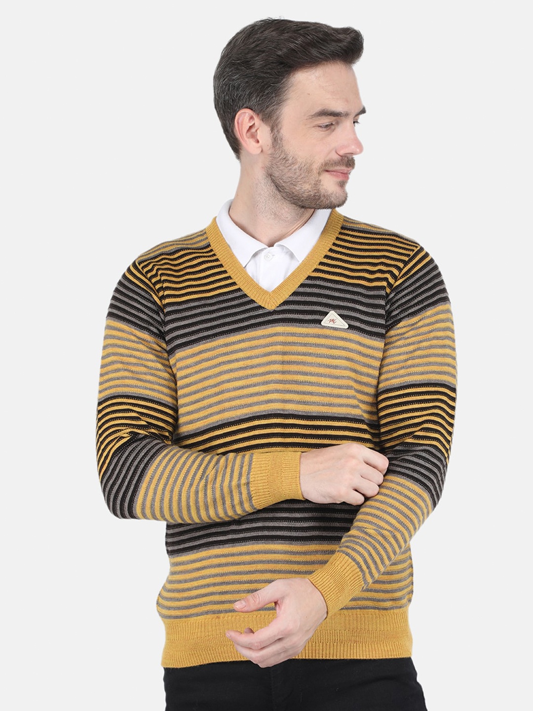 

Monte Carlo Men Yellow & Black Striped Striped Pullover