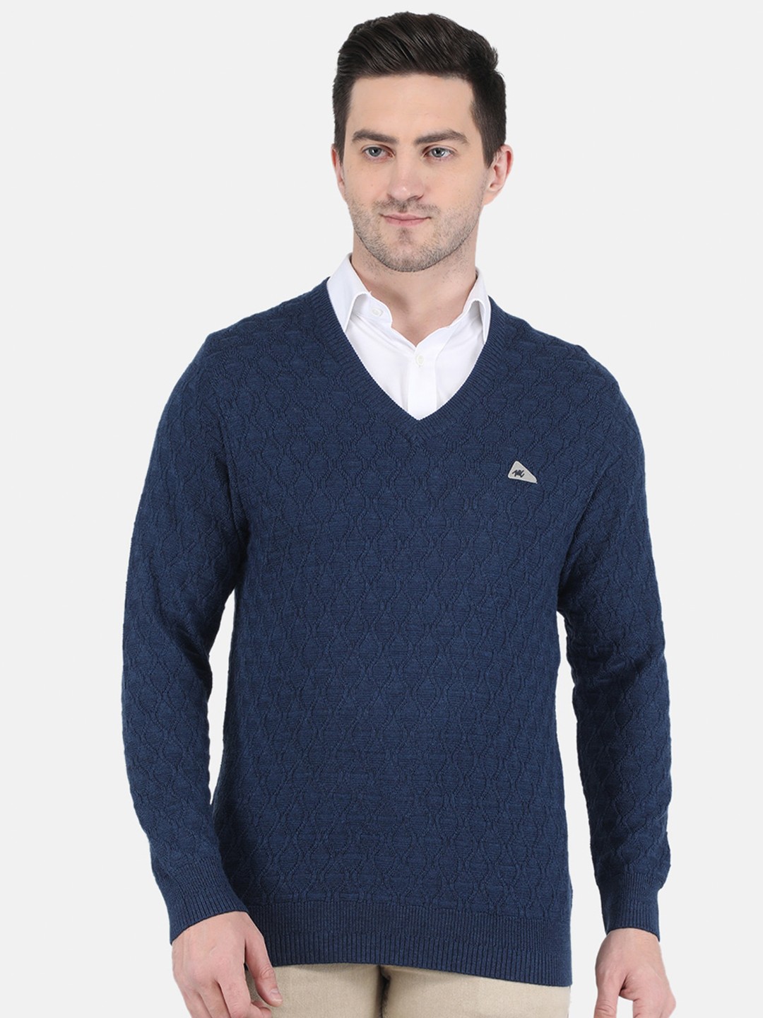 

Monte Carlo Men Navy Blue Cable Knit Wool Pullover