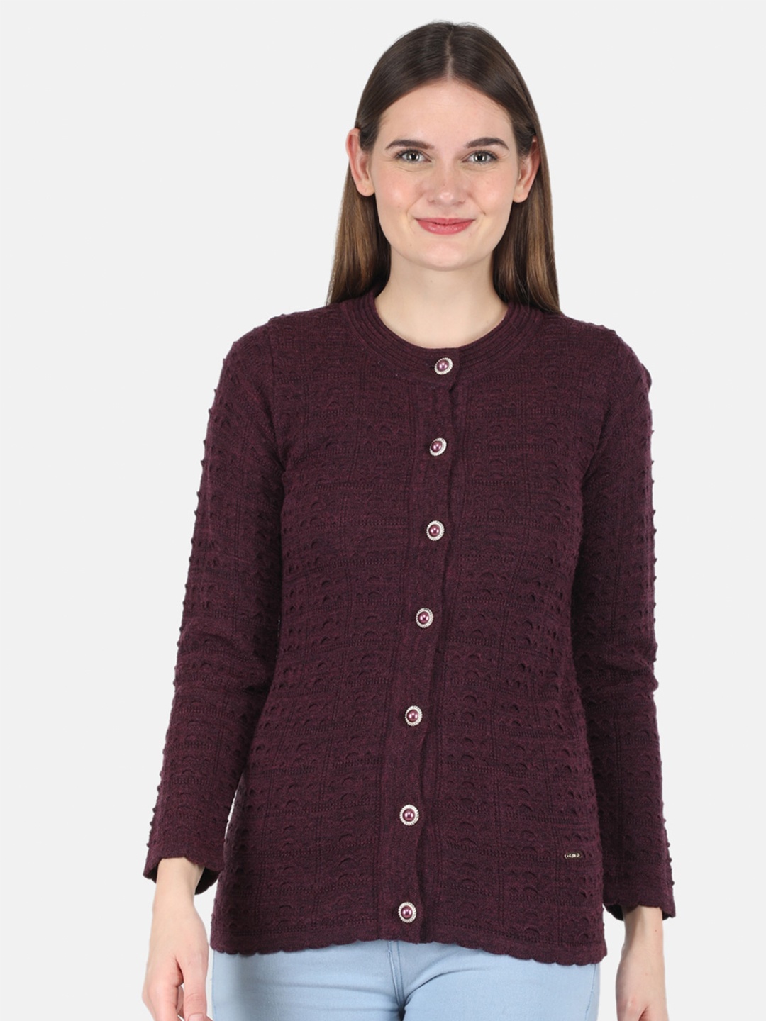 

Monte Carlo Women Maroon Cable Knit Cardigan