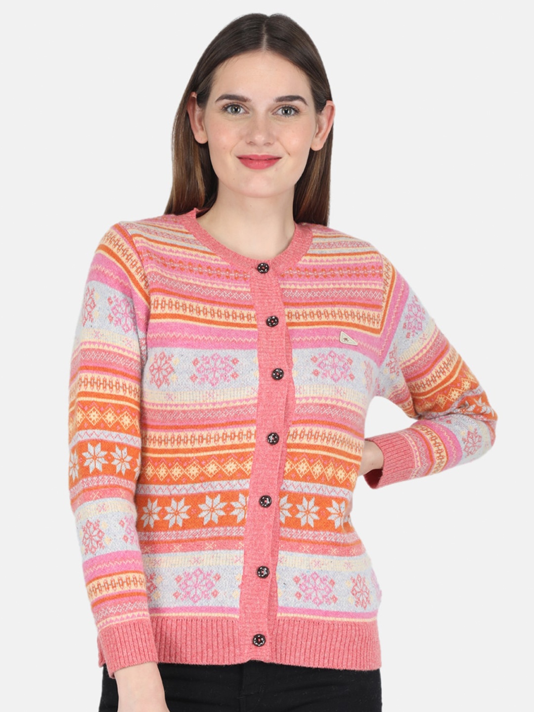 

Monte Carlo Women Pink & Beige Floral Printed Cardigan