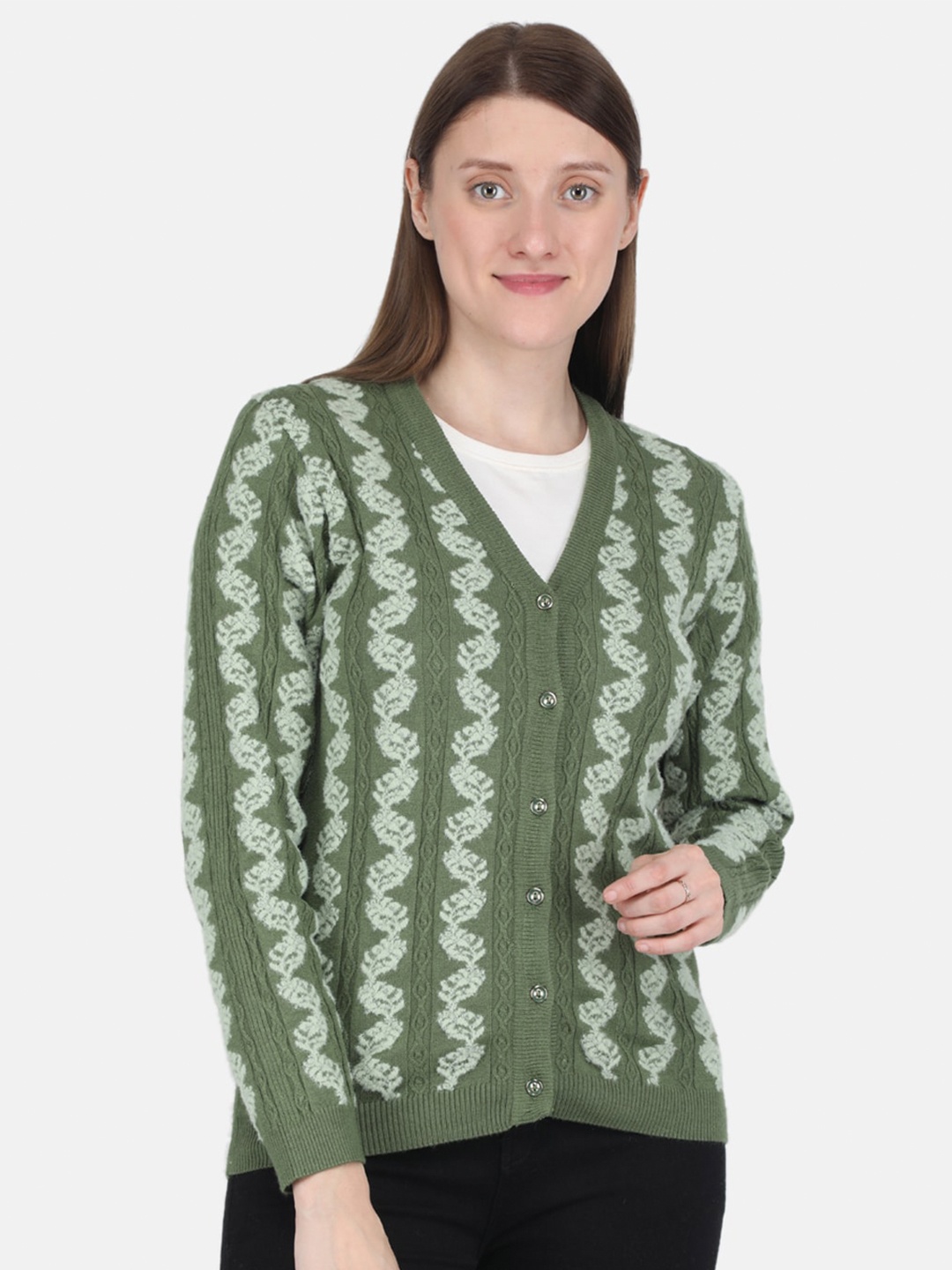 

Monte Carlo Women Green & White Floral Printed Wool Cardigan