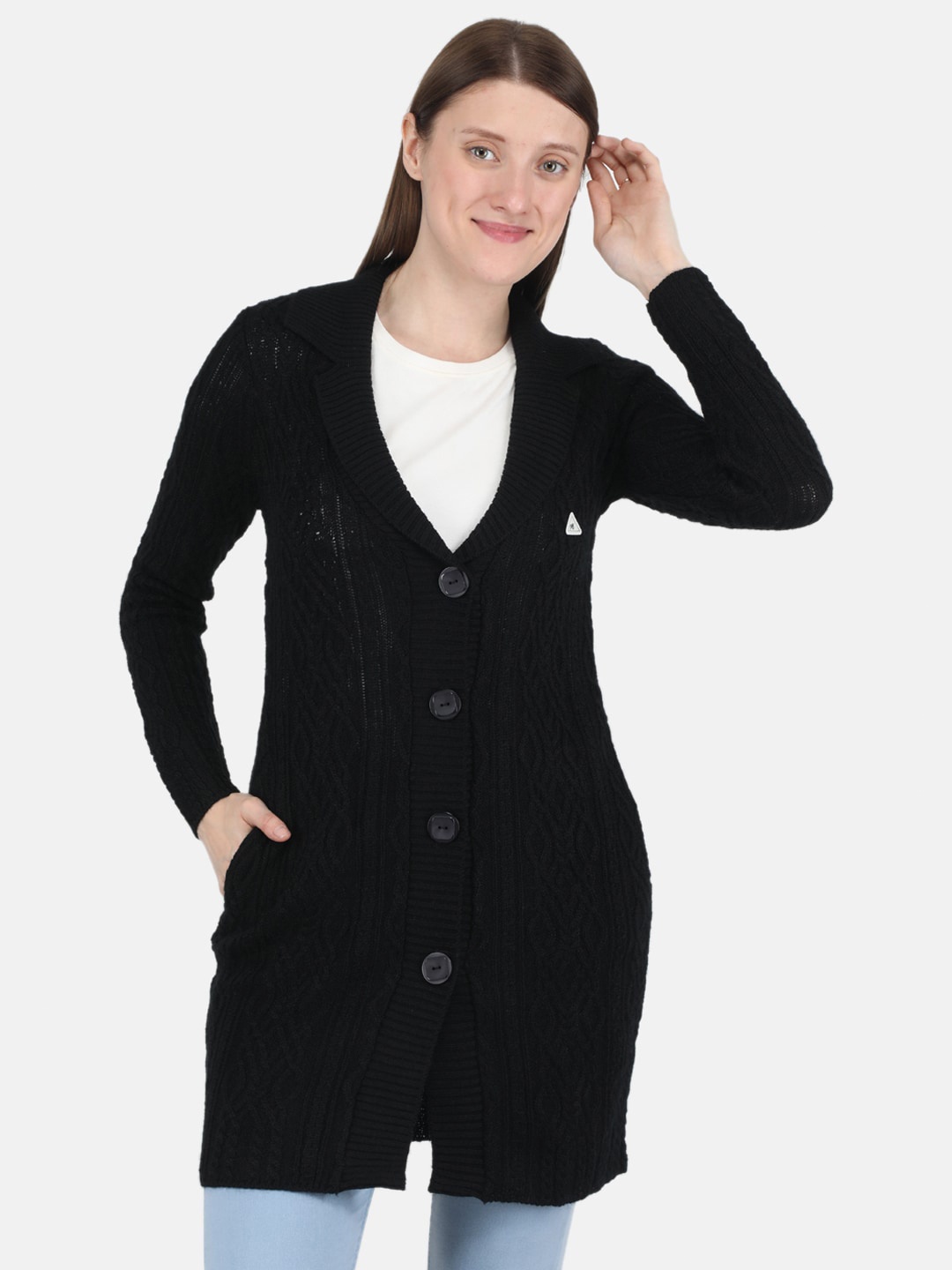 

Monte Carlo Women Black Cable Knit Longline Cardigan
