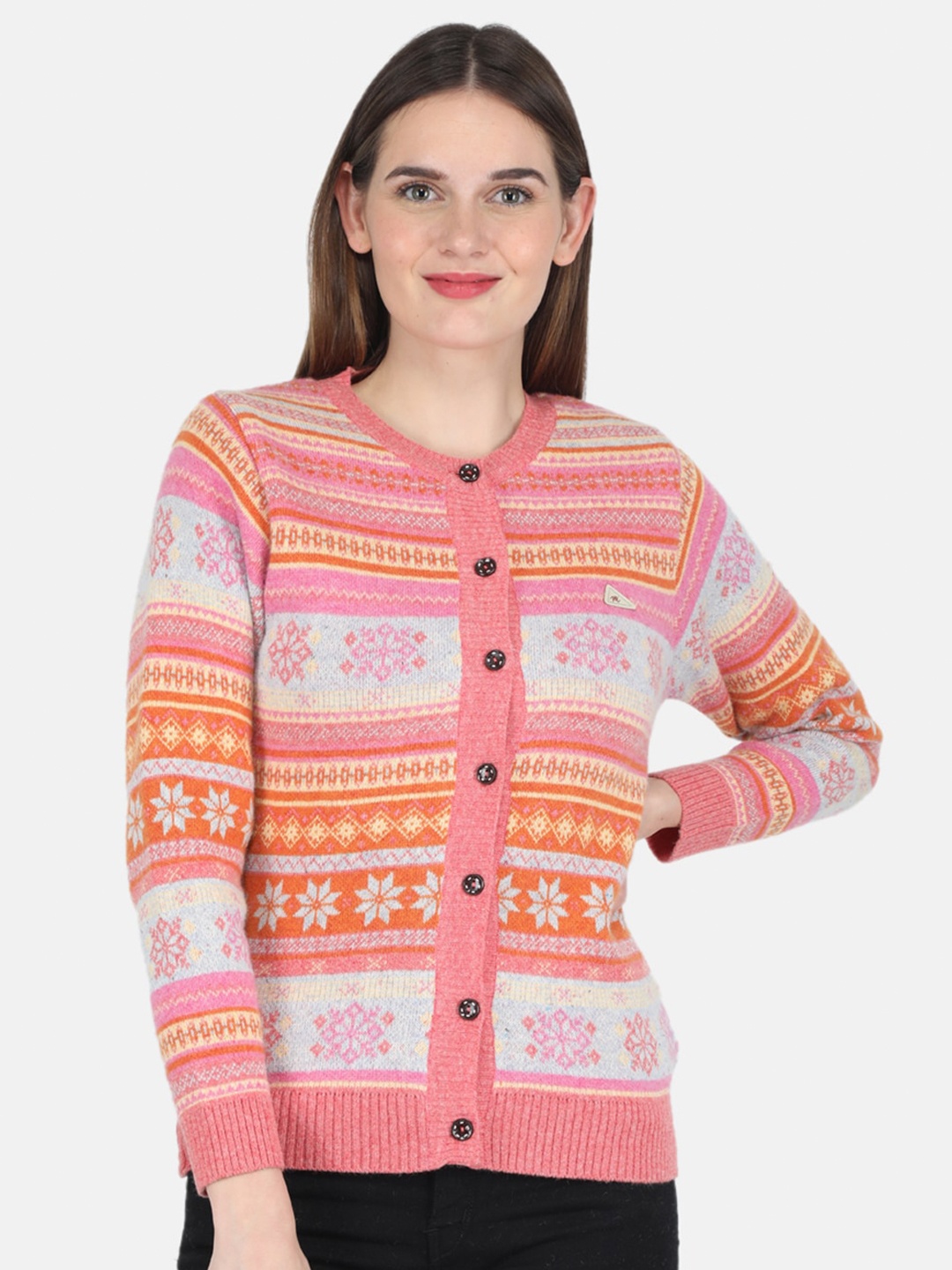 

Monte Carlo Women Pink & White Floral Printed Cardigan
