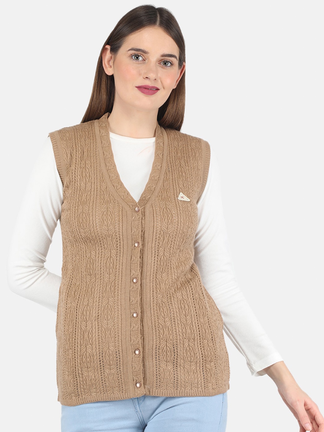 

Monte Carlo Women Beige Cable Knit Cardigan
