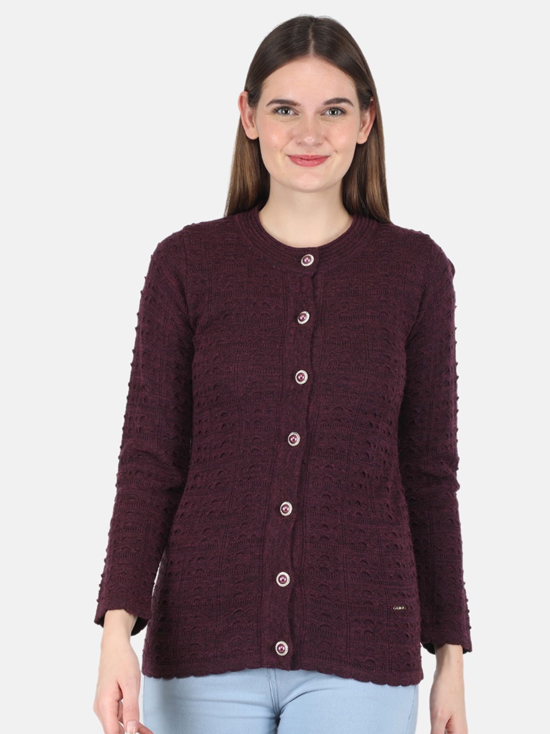 

Monte Carlo Women Maroon Cable Knit Cardigan
