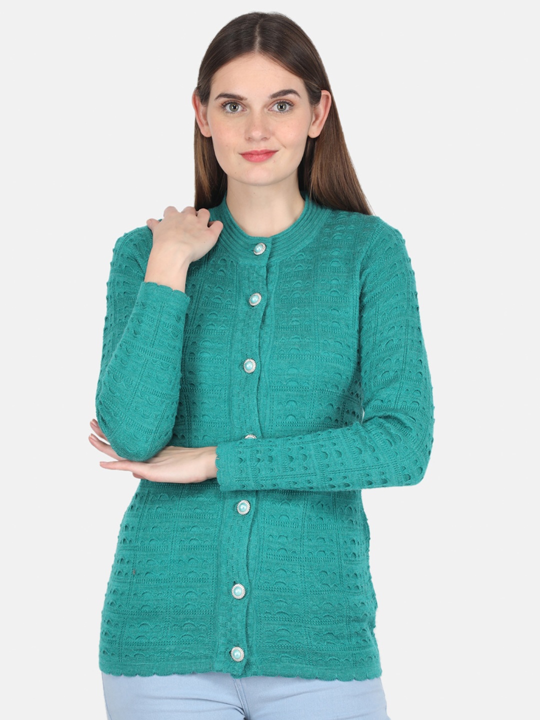 

Monte Carlo Women Sea Green Cable Knit Cardigan