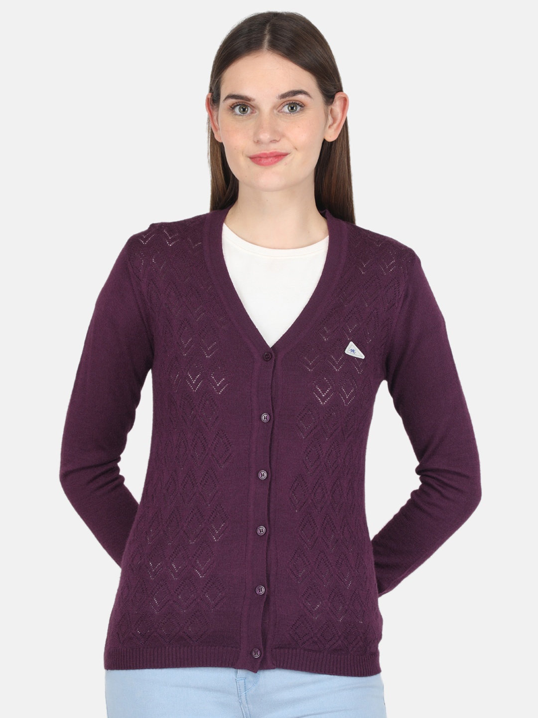 

Monte Carlo Women Purple Open Knit Cardigan