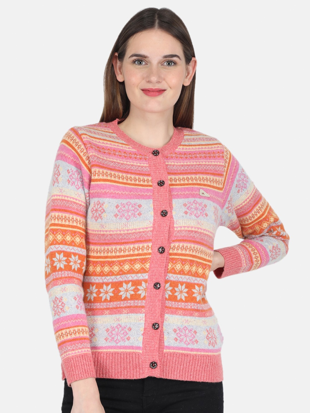 

Monte Carlo Women Pink & White Printed Cardigan