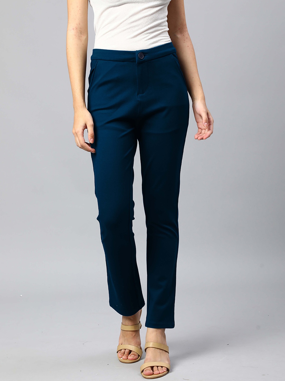 

Xpose Women Blue Comfort Straight Fit High-Rise Trousers