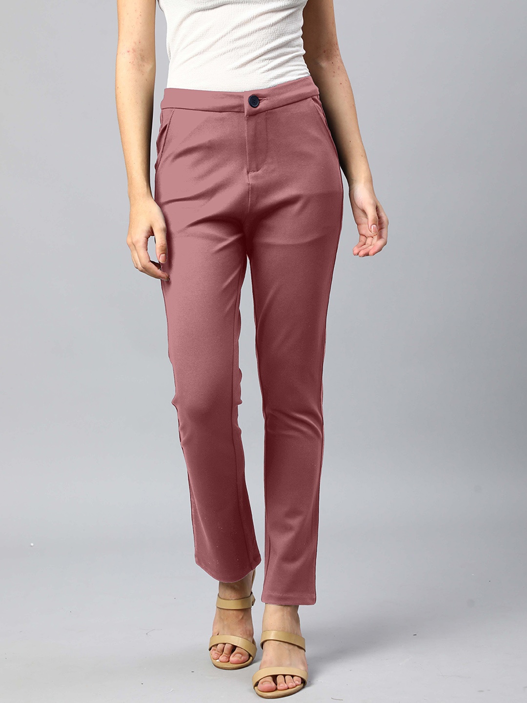 

Xpose Women Pink Comfort Straight Fit High-Rise Trousers