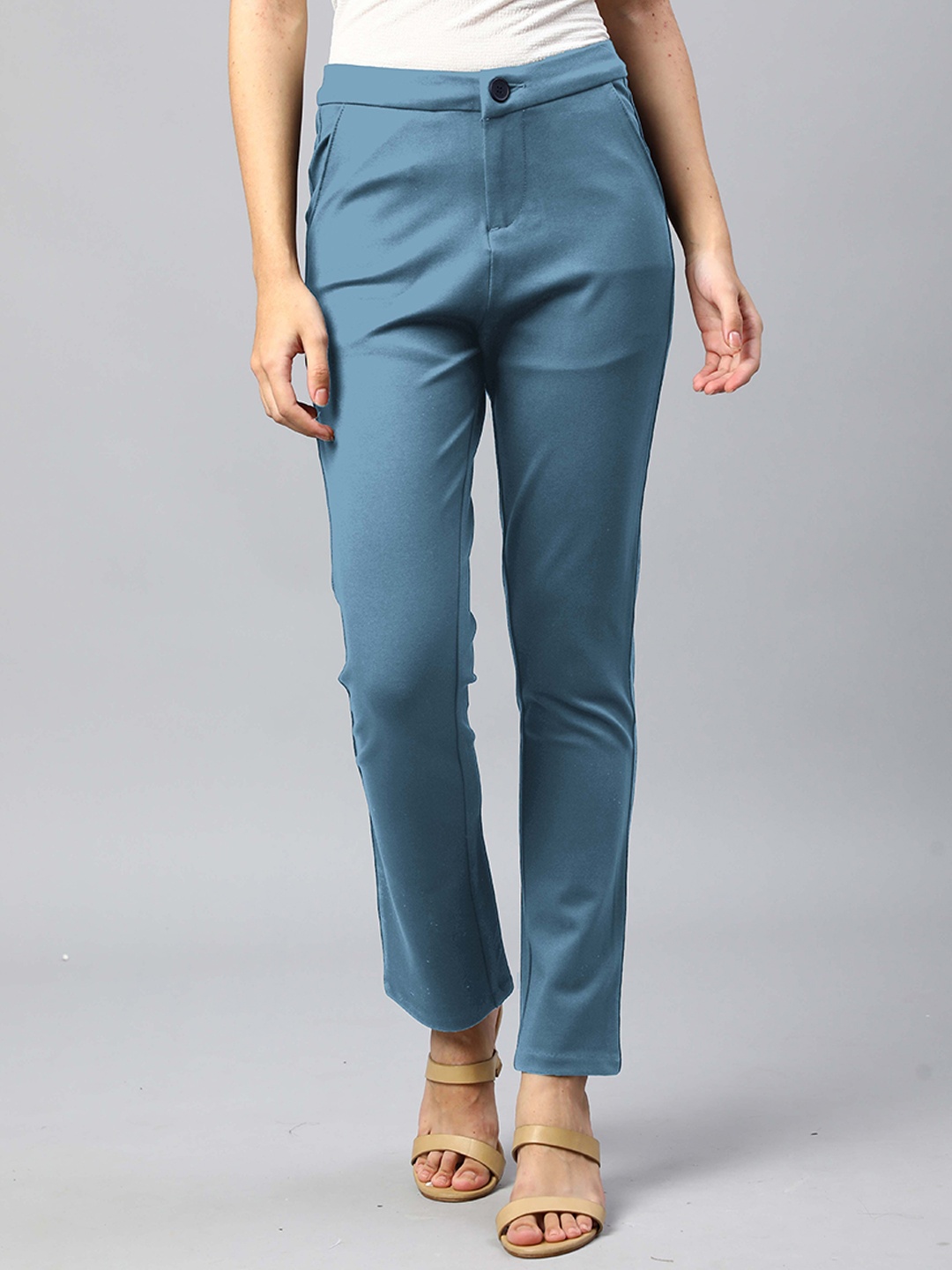 

Xpose Women Comfort Straight Fit High-Rise Trousers, Turquoise blue