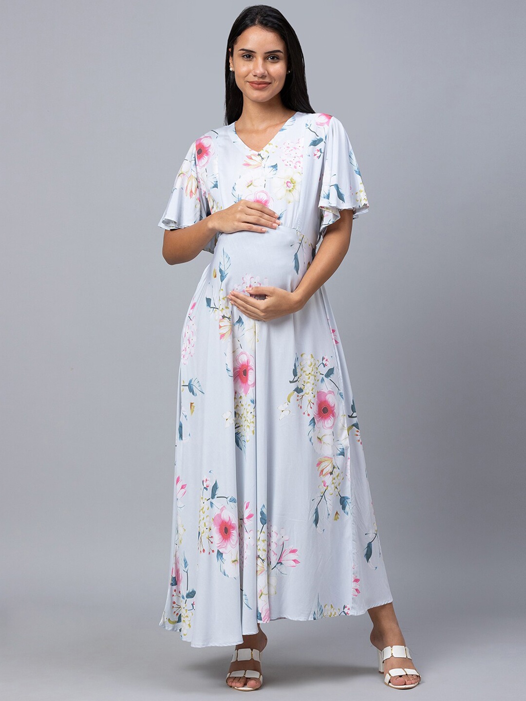 

AV2 Blue & Pink Floral Maternity A-Line Dress
