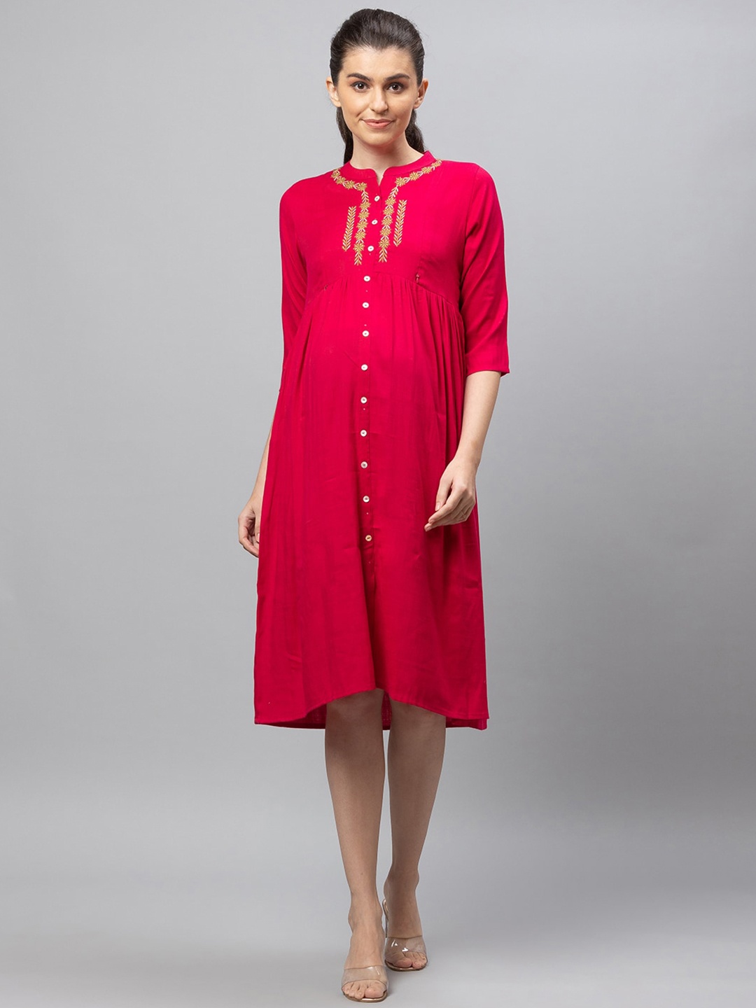 

AV2 Pink Maternity Shirt Cotton Dress